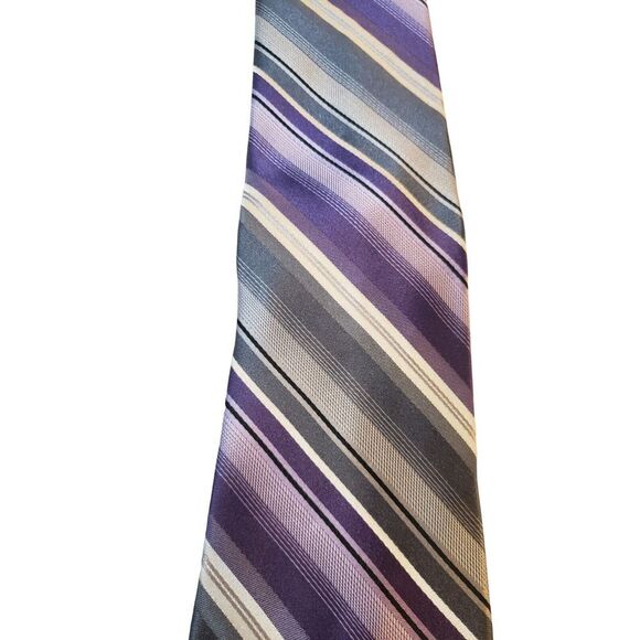 CK Calvin Klein Purple Gray Striped 100% Silk Men's Neck Tie - Picture 2 of 10